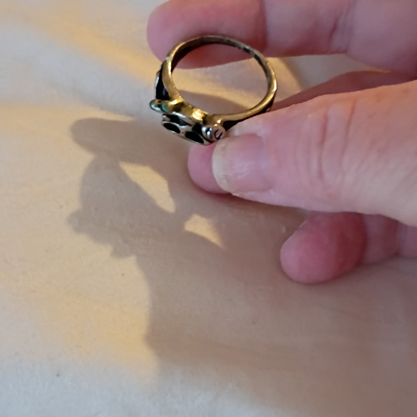 Skull Band Ring Size 7 Silver Tone & Black Enamel Metal Stackable