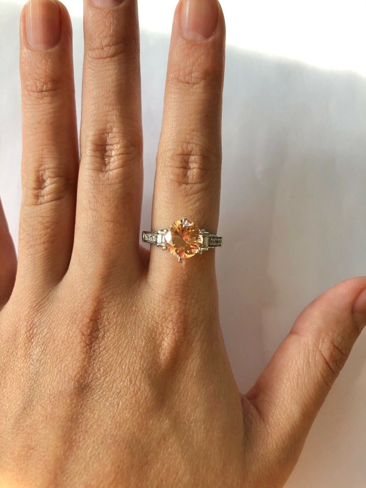 Elegant 2.5 CT Round Champagne CZ 925 Silver Baguette Accent Style Ring Size 6