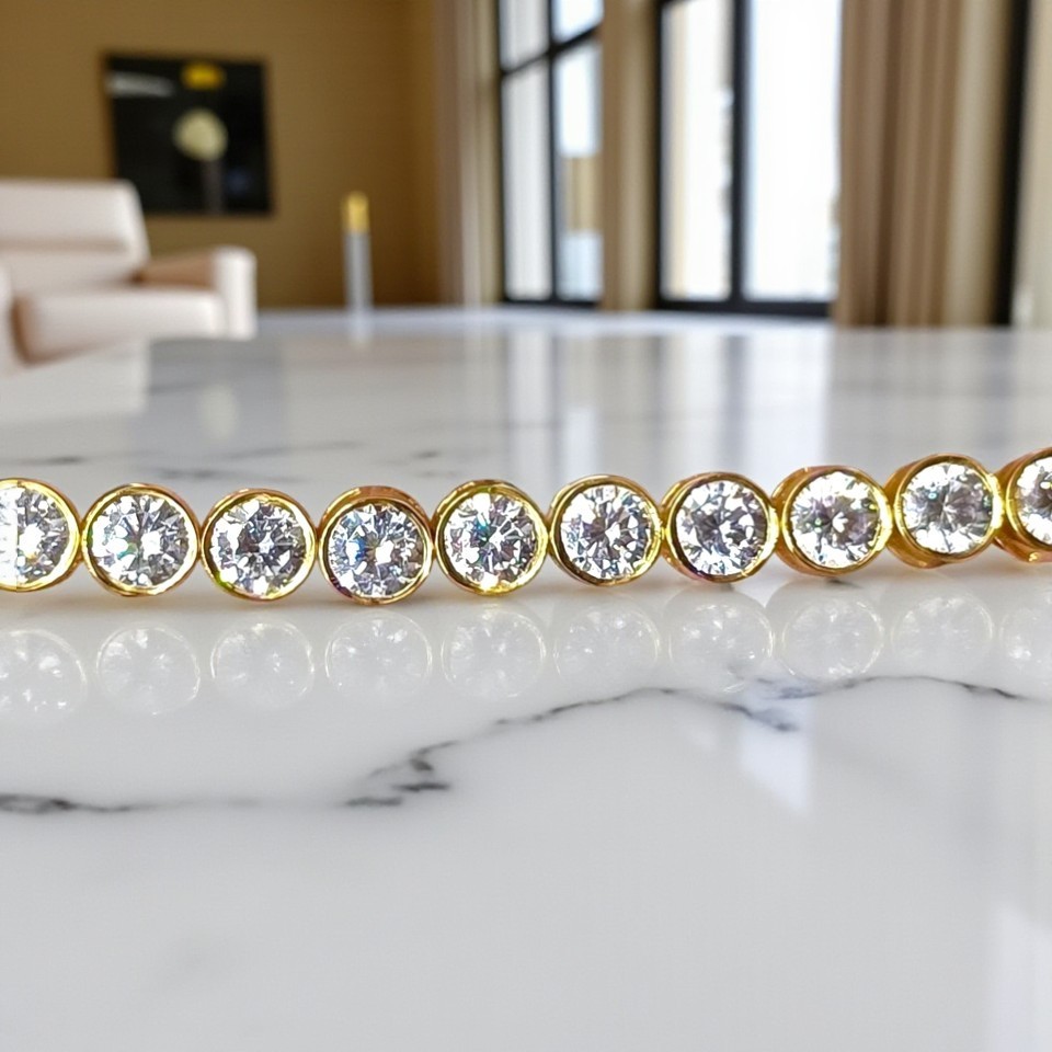 9CT Round Cut Lab Created Diamond 14k Yellow Gold Plated Bezel Tennis Bracelet