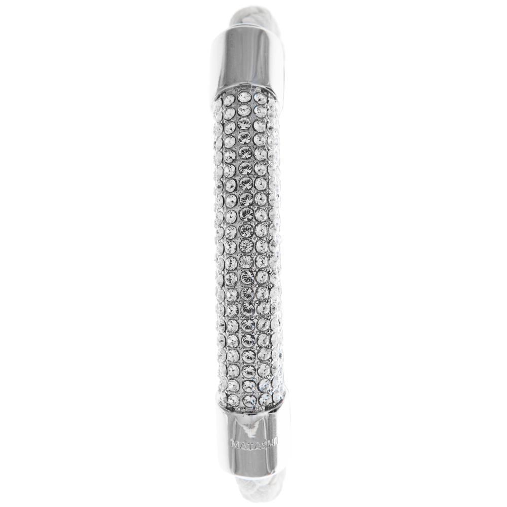 18K White Gold Plated Bracelet w/ White Corded Band & Crystals by Matashi