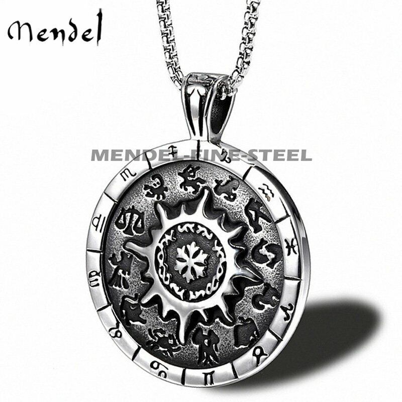 MENDEL Cool Mens Sun Horoscope Zodiac Sign Pendant Necklace Stainless Steel Men