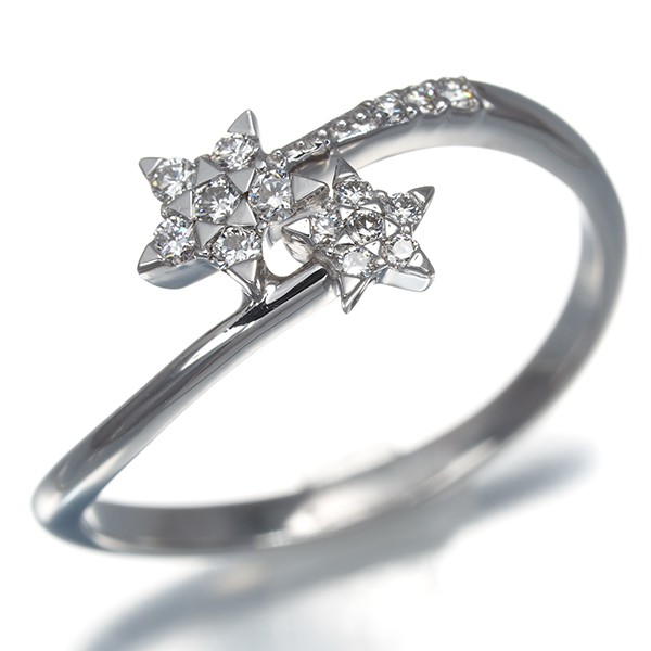 Auth STAR JEWELRY Ring Diamond 0.12ct Star US6-6.25 18K 750 White Gold
