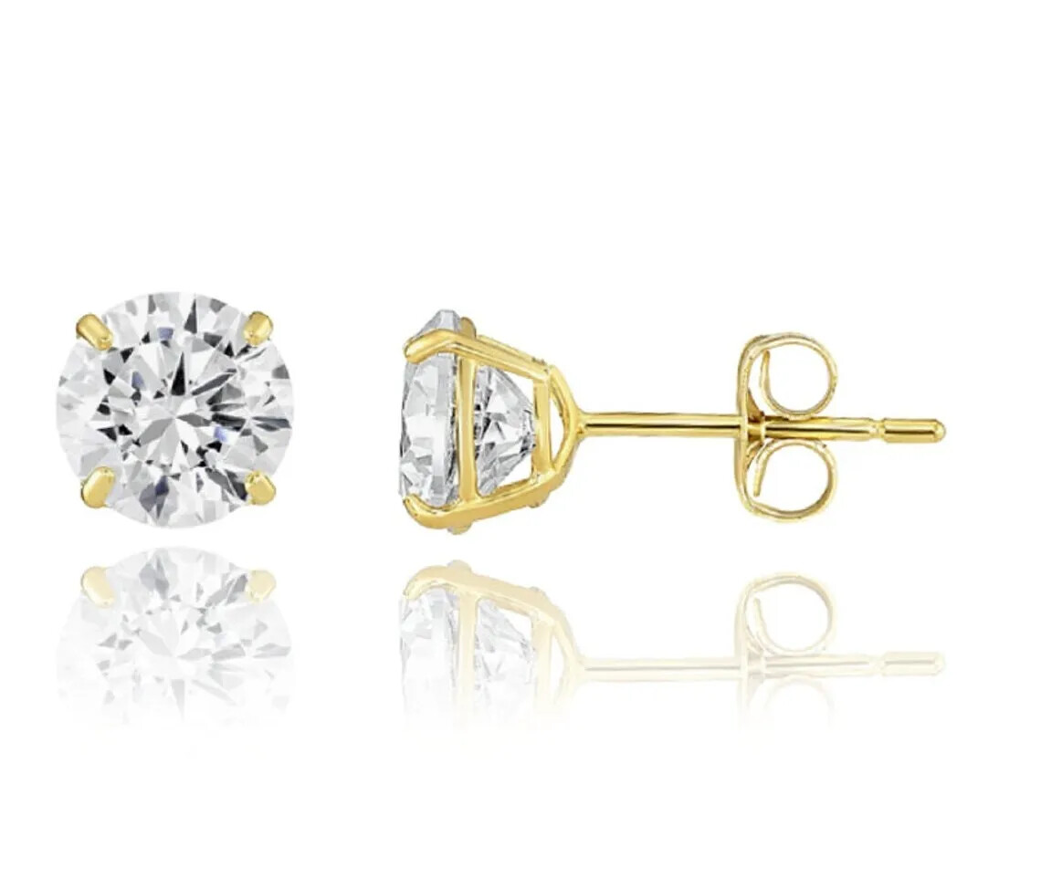 14K Solid Gold GRA Certified D Color VVS1 Round Moissanite Studs 4 Prong Basket