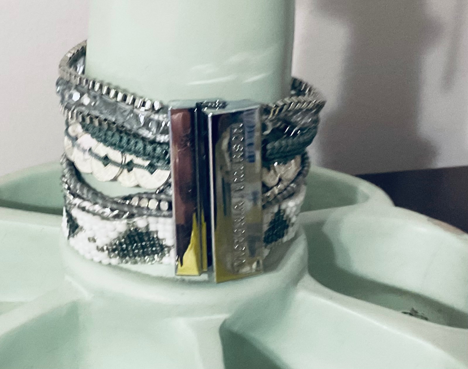 Victoria Emerson Bracelet Silver Tone Crystal Beaded Chain Cuff