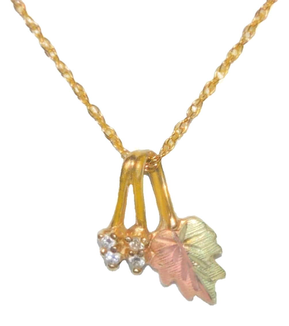 Black Hills Gold 10k Four Stone Diamond Pendant Necklace