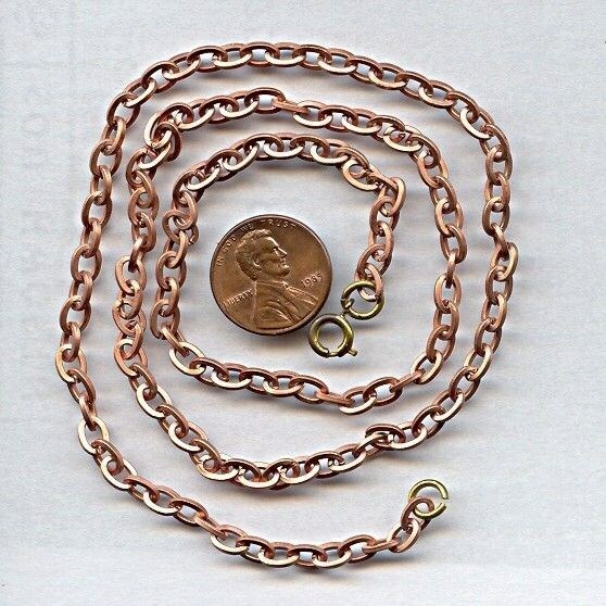 1 VINTAGE COPPER COATED STEEL 5mm. CABLE 24″ CHAIN NECKLACE T76