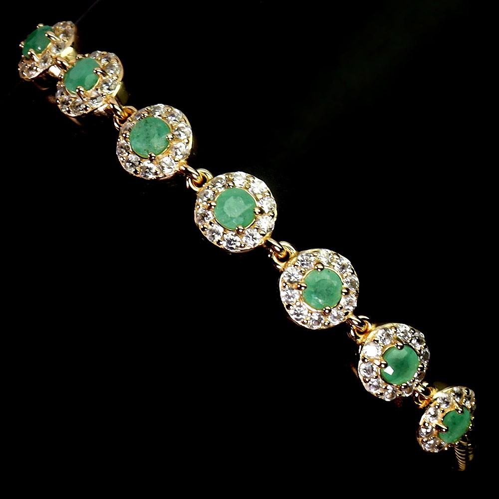 925 Sterling Silver Bracelet Round Emerald 3mm Natural Gemstone Jewelry 6.5 Inch