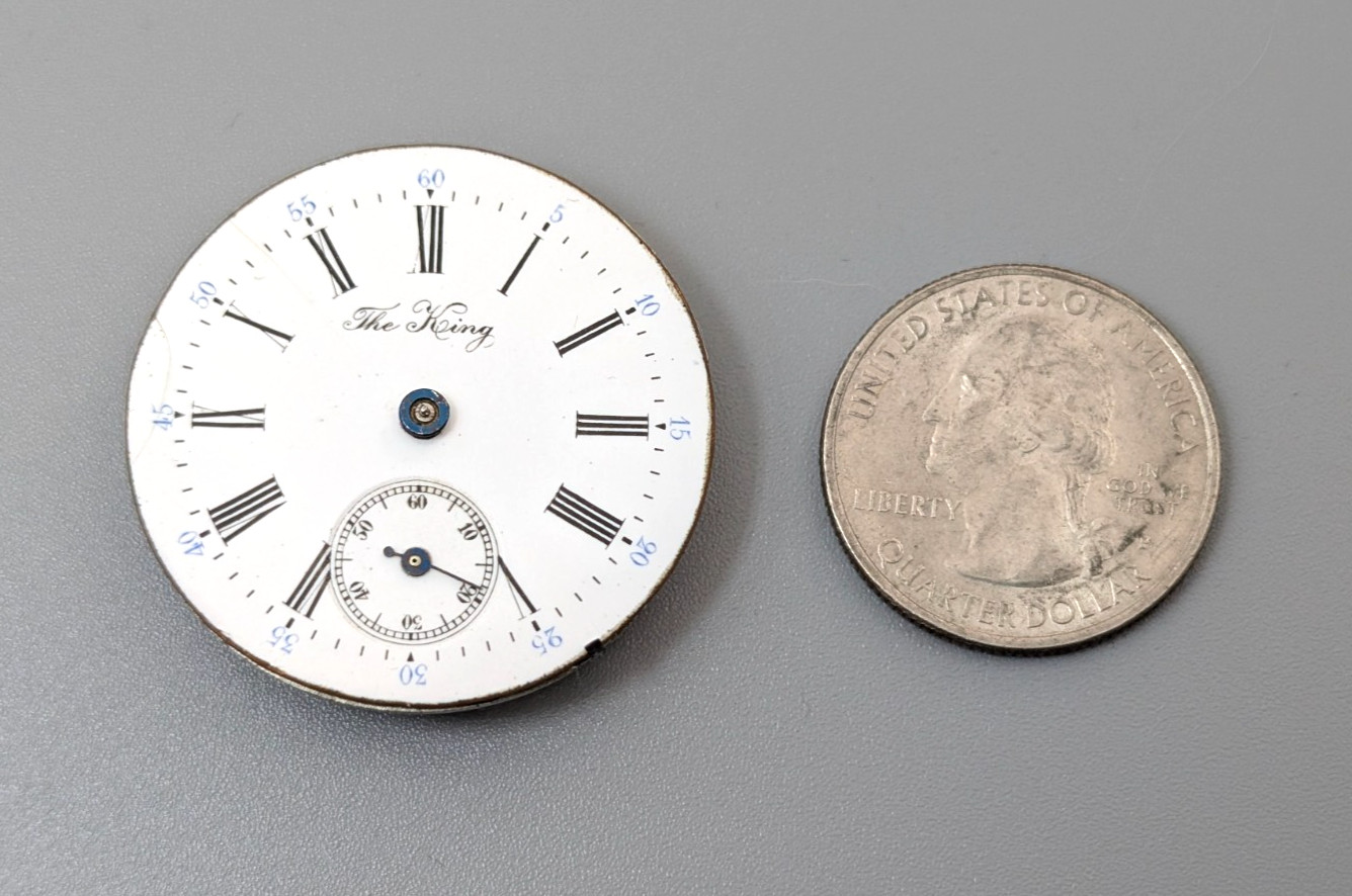 Vintage THE KING 35mm Swiss Made Formal Dress Pocket Watch Movement PARTS REPAIR