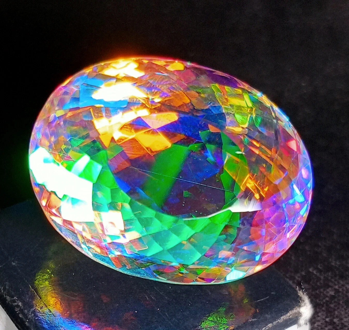 Oval Rainbow Color Mystic Quartz 60.10 Ct Certified Loose Gemstone Natural