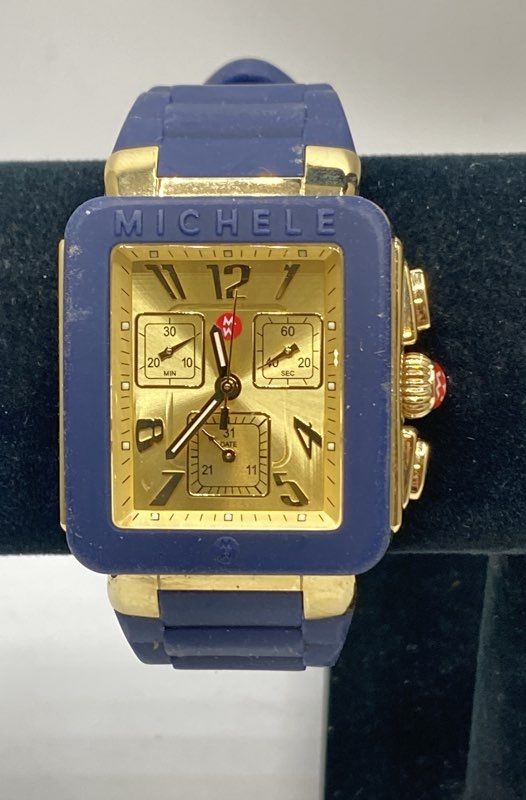 Michele Tahitian Jelly Bean Women’s Watch Blue Silicone Gold Tone Chronograph