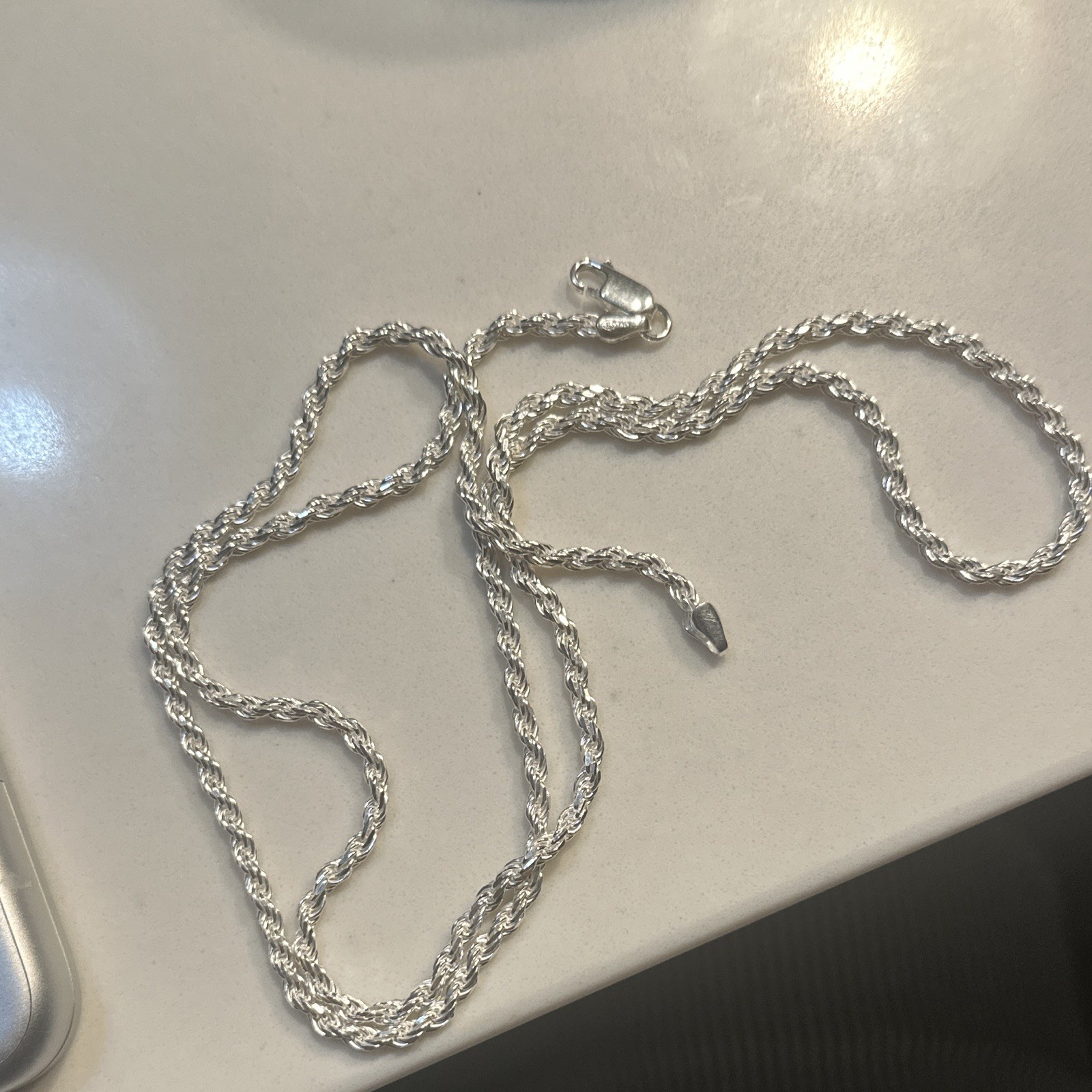Sterling silver 26 inch ￼￼ Rope Chain Necklace, No Stone, Lobster Clasp Closure
