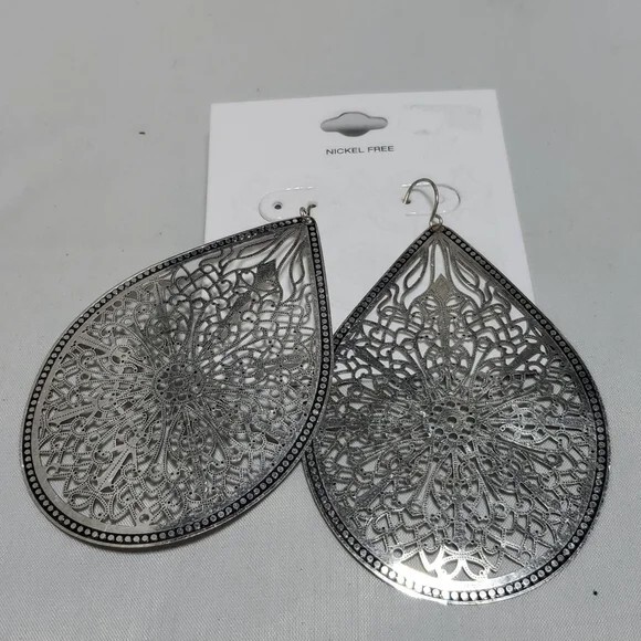 2 for $15 Target teardrop metallic filigree silver fish hook earring NWT