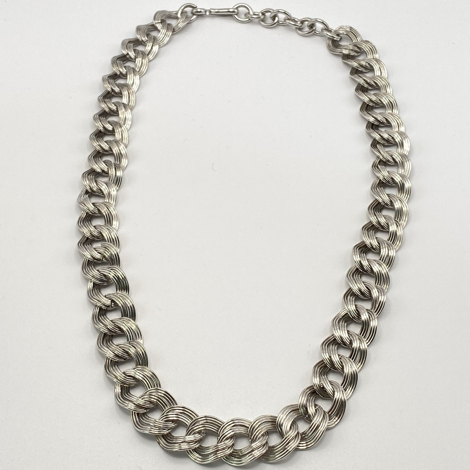 Monet Double Curb Link Necklace Silver Tone Vintage Hook Closure 1980s 20”