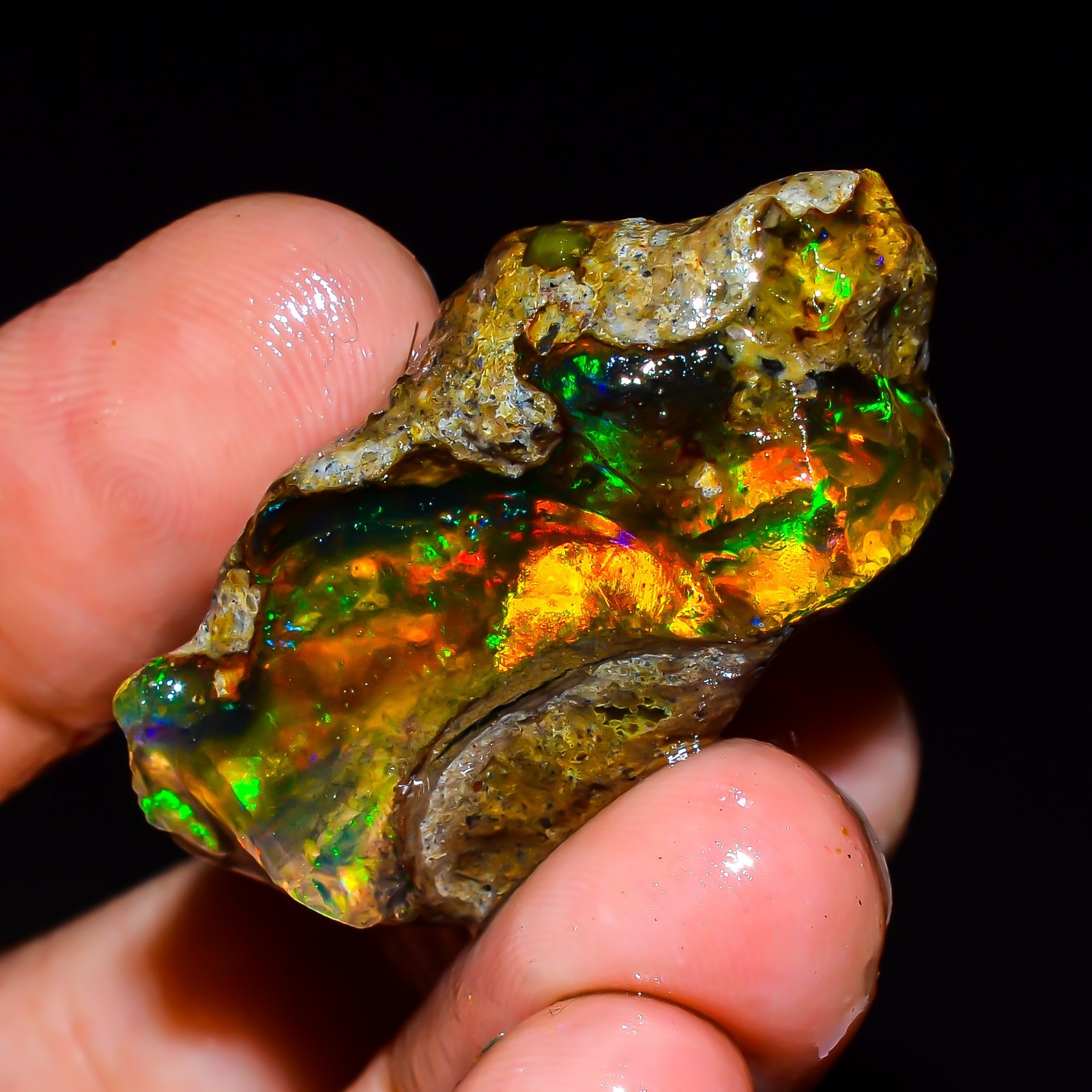 Fancy Fire Opal Rough 38 Carat Natural Ethiopian Opal Raw Welo Opal Gemstone