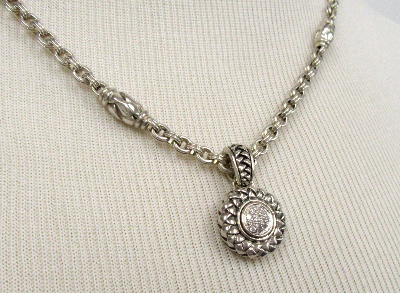 18″ Scott Kay Signed Sterling Silver Diamond Pendant Necklace