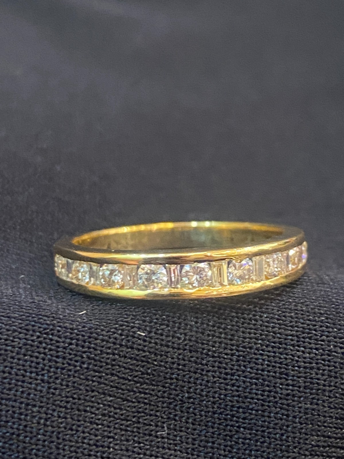 Pave 0.49 TCW Round Baguette Cut Natural Diamonds Anniversary Band Ring 18K Gold