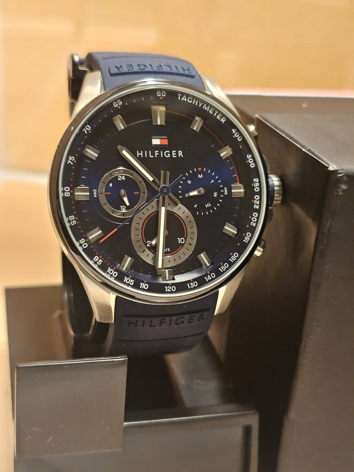 Tommy Hilfiger Men’s Analog Quartz Tachymeter Multi-Dial Blue Strap w/ Box