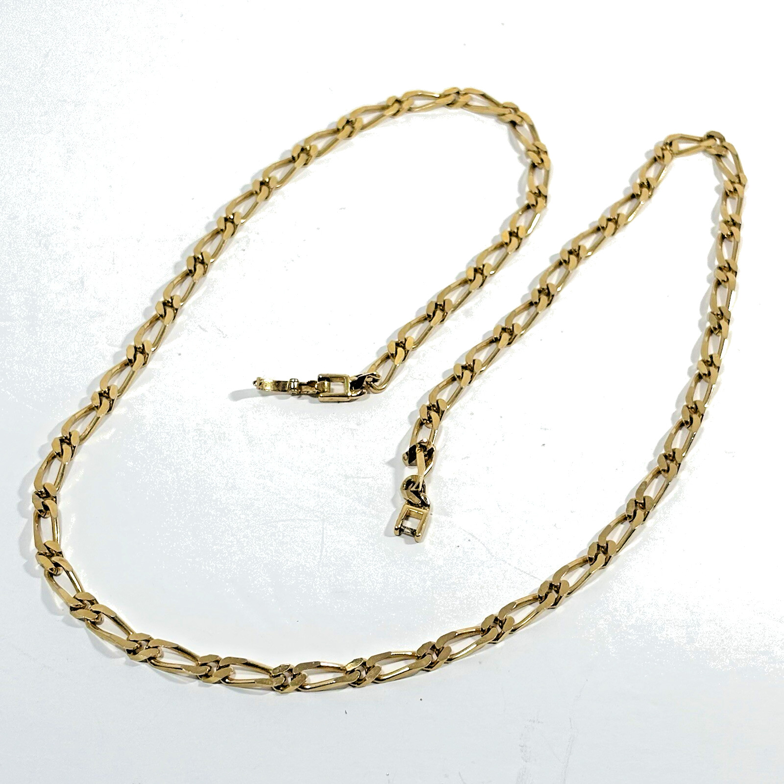 Vintage Signed MONET Gold Tone Chain Necklace Figaro Flat Link 30″