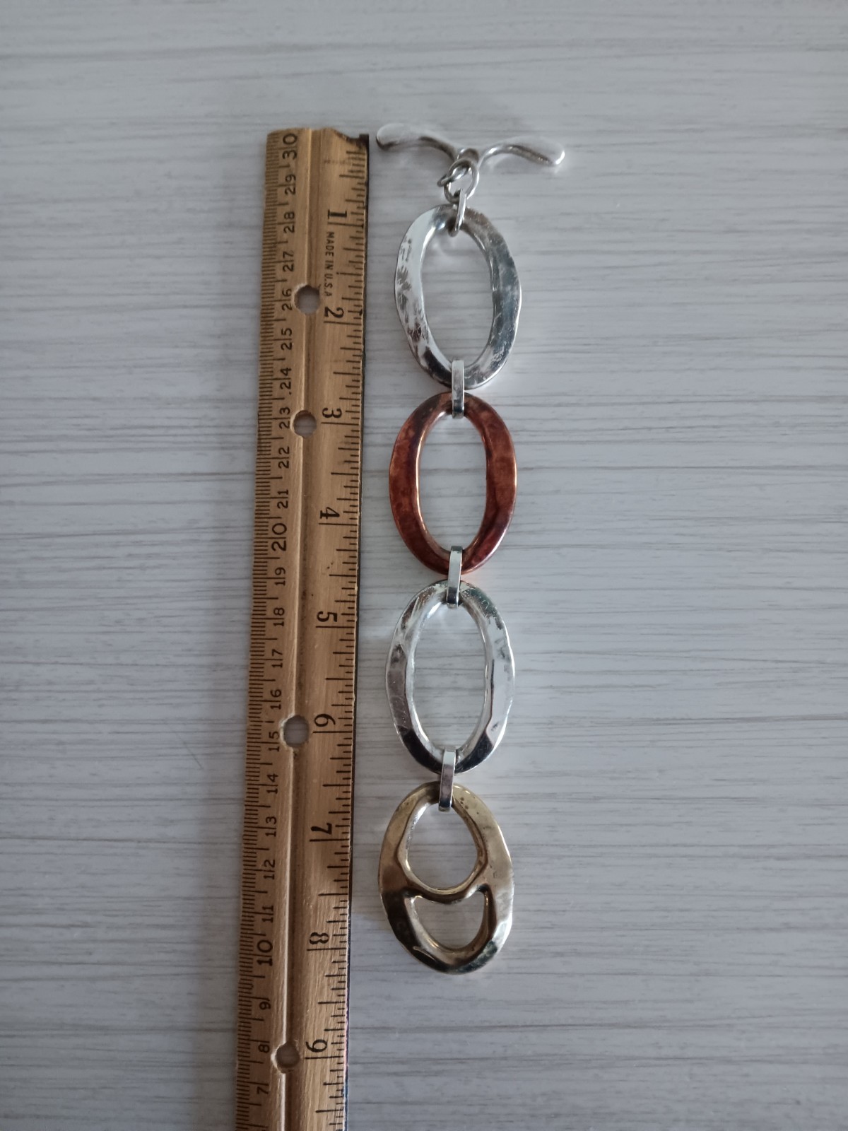 Rim Studio Sterling Silver Brass & Copper Large Link Bracelet 8″