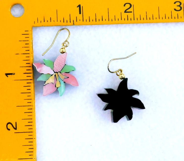 LEE SANDS INLAiD ORCHiD FLOWER EARRiNGS PENDANT 18″ GEMSTONE PEARL NECKLACE SET