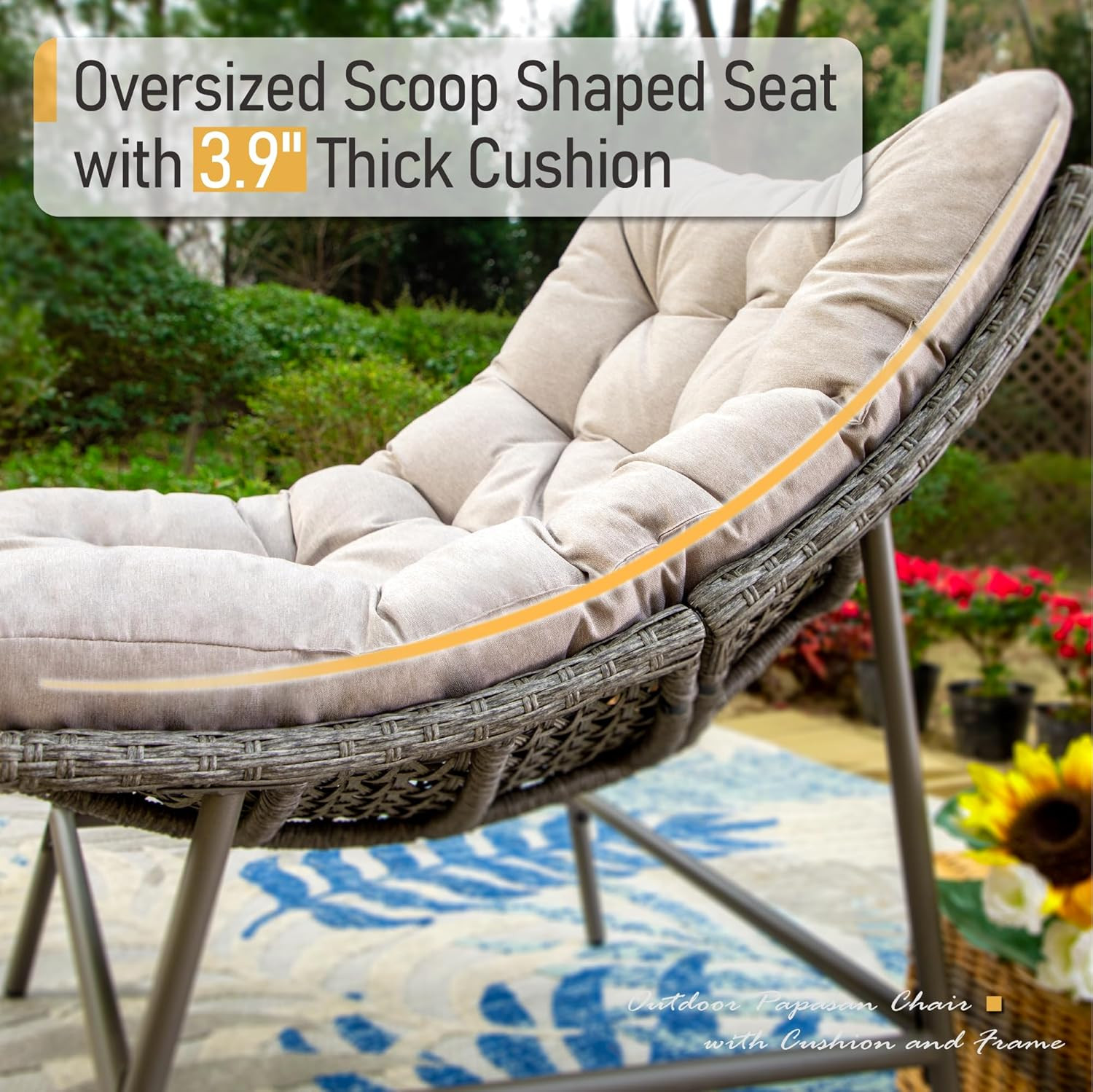 Sophia & William Outdoor Papasan Chairs with Cushion and Frame, Comfy Patio Chai