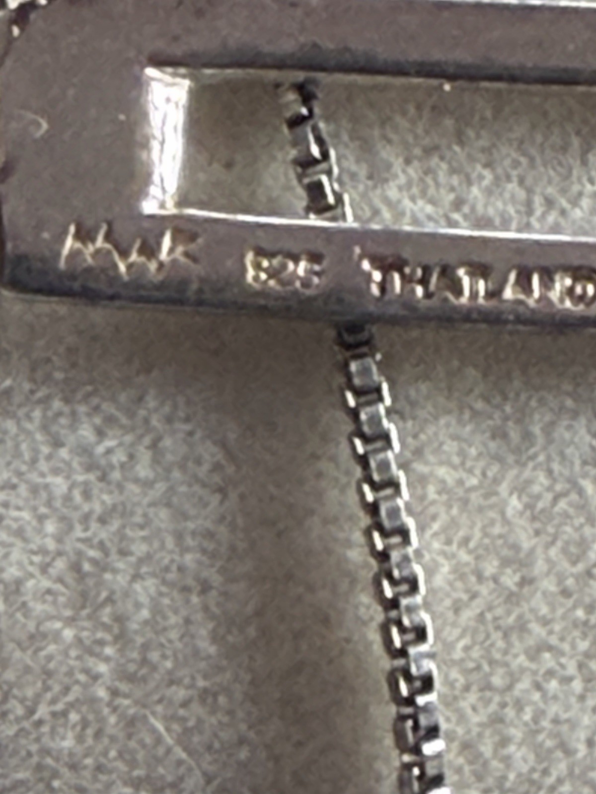 Vintage Sterling Silver Rectangular 1″ Bar Pendant Chain Necklace 18” Chain