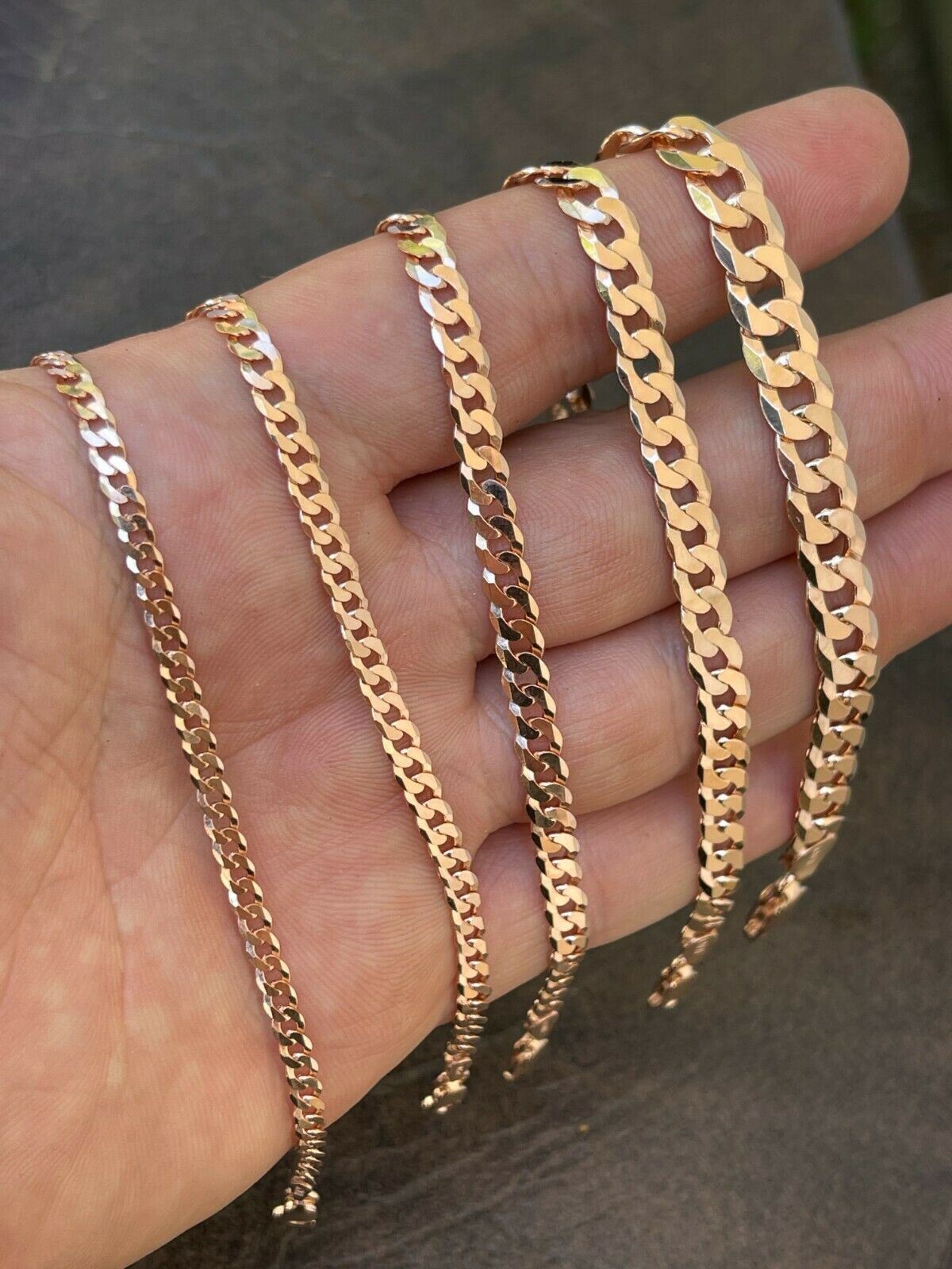 14k Rose Gold Plated REAL Solid 925 Silver Flat Cuban Link Chain Necklace 3-8mm