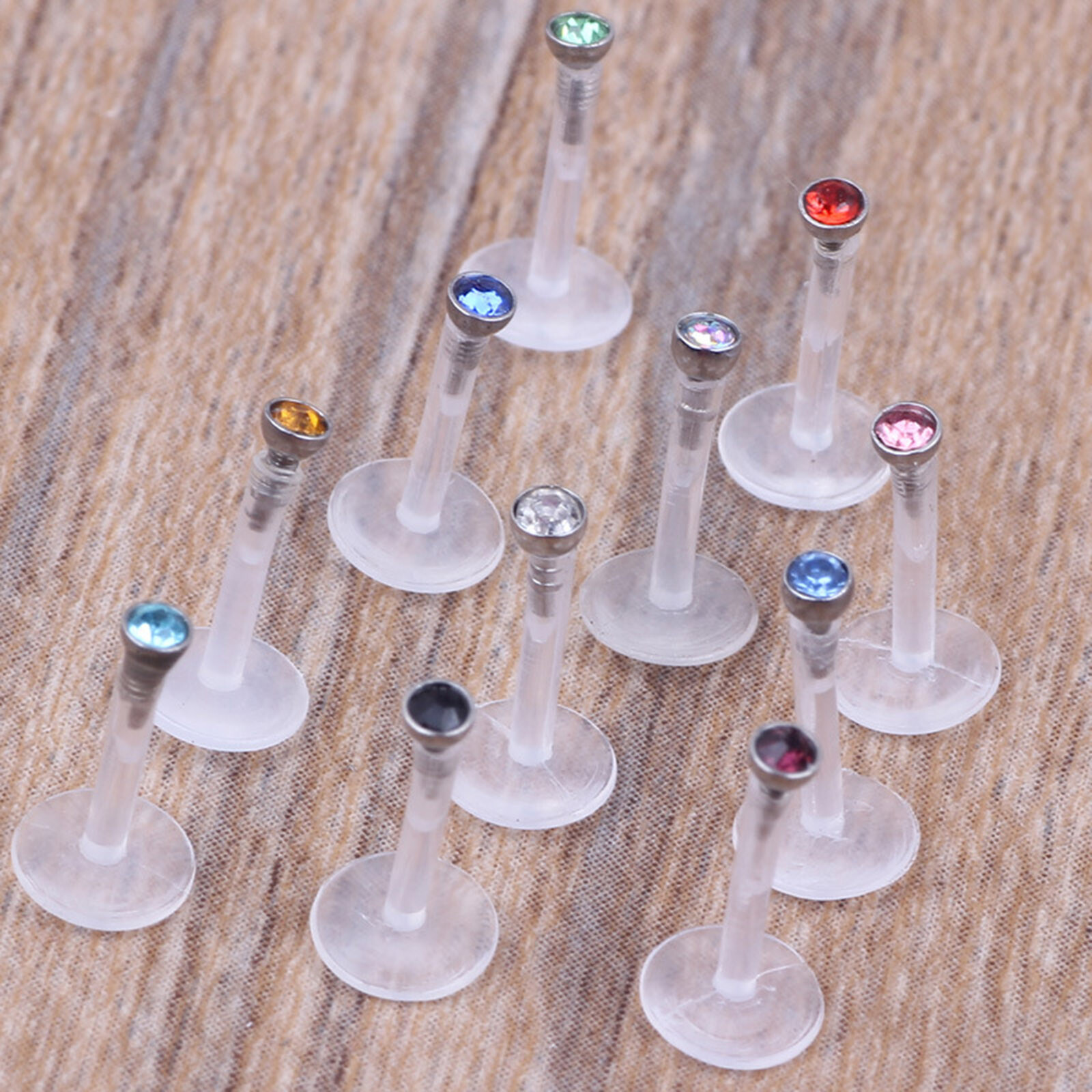 10PCS Labret Ring Lip Studs Clear Cartilage Earring Acrylic Tragus Retainer 16G