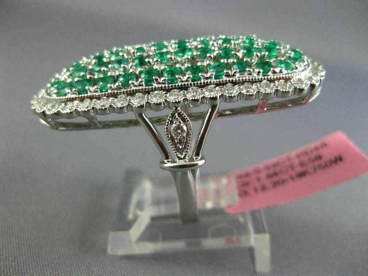 EXTRA LARGE 2.17CT DIAMOND & COLOMBIAN EMERALD 18K WHITE GOLD FILIGREE OVAL RING