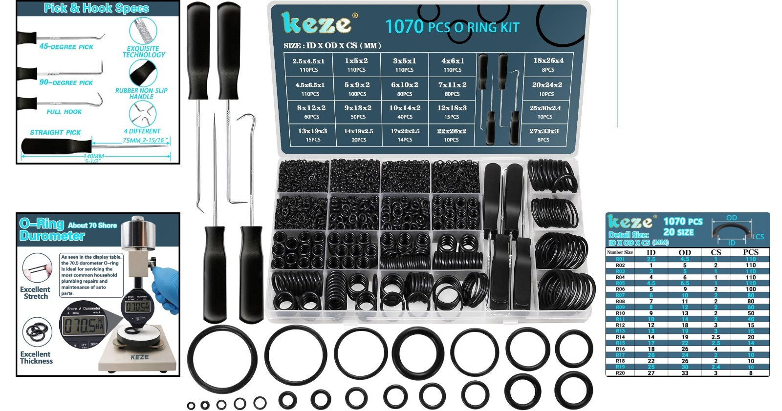 Versatile 1070-Pc Nitrile Rubber O-Ring Kit – Ideal for Home and Automotive Use