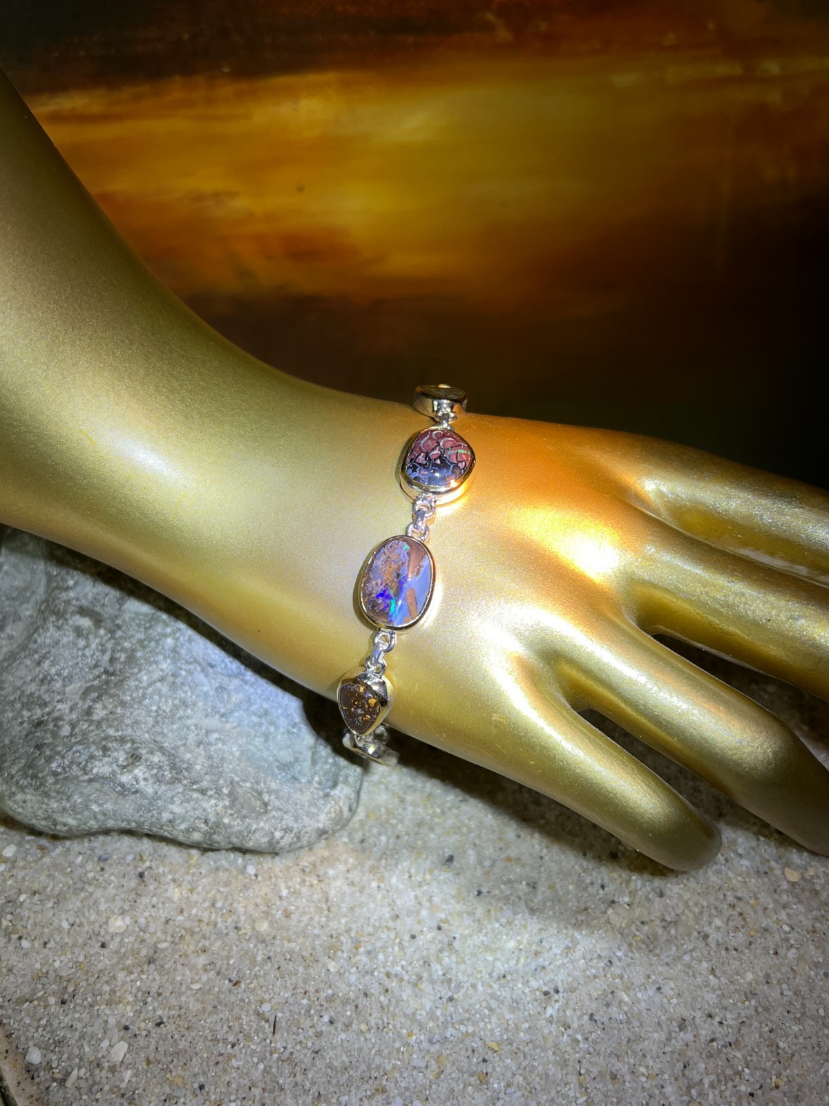 9 Boulder Opals in 18Kt Gold Vermeil Setting Link Bracelet
