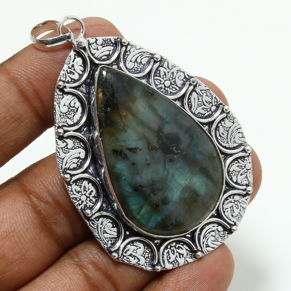 Blue Fire Labradorite Gemstone Pendant Handmade Engagement Jewelry 2.9″ MXP 6640
