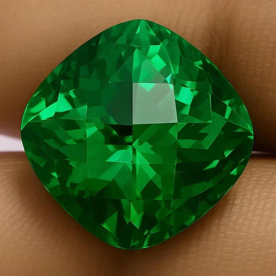 AAA Flawless Natural 10 Ct Green Emerald Cushion Cut Loose Gemstone Certified
