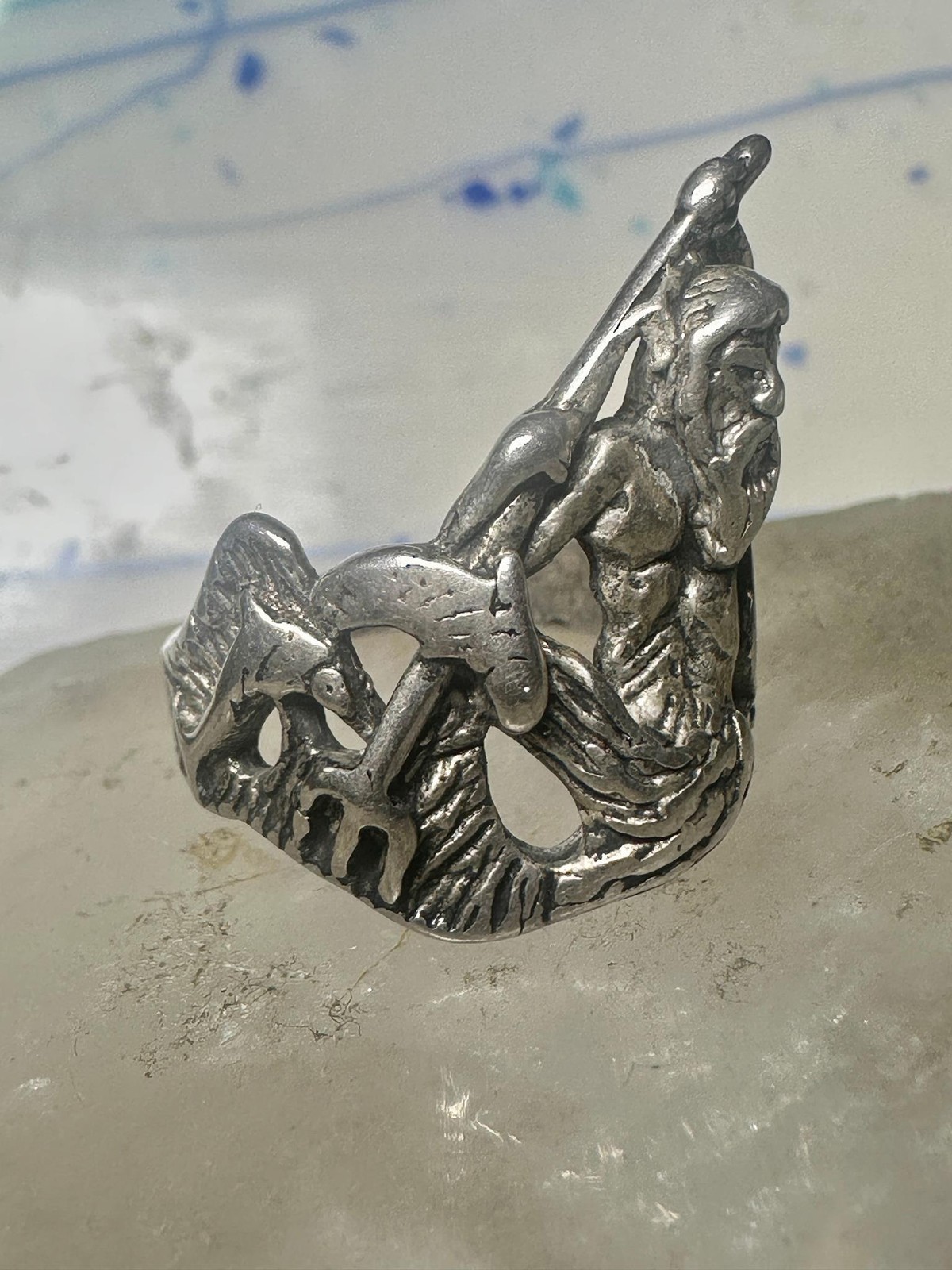 Triton ring biker band sterling silver Sea God Triton merman,the son of sea god