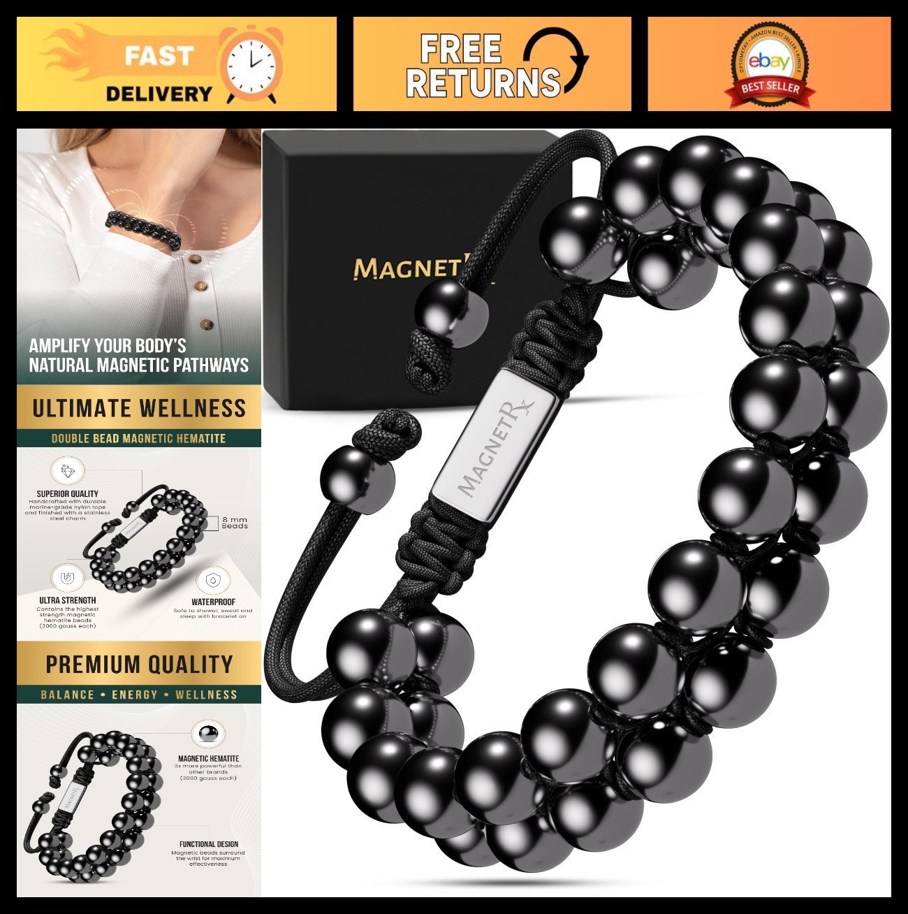 MAX Strength Magnetic Hematite Bracelet – Beaded Magnetic Therapy Jewelry for Me