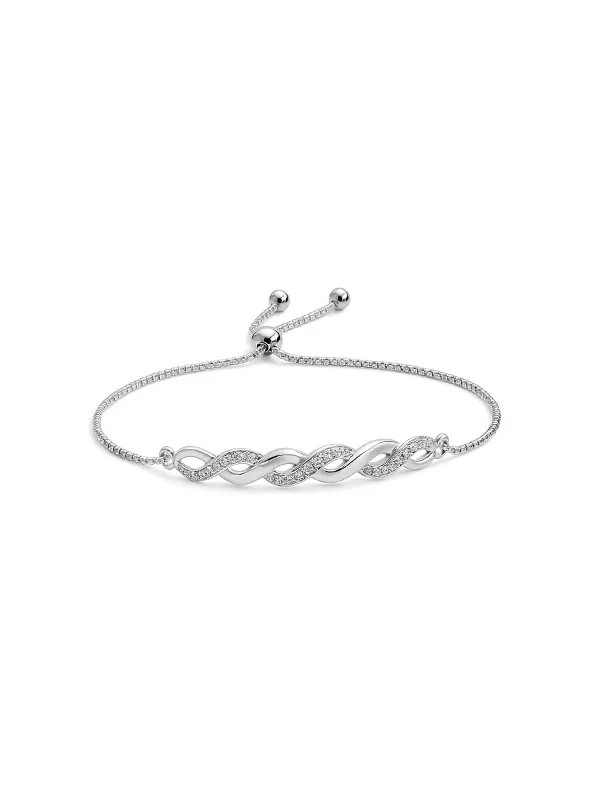 925 Sterling Silver Infinity Bracelet CZ Adjustable Slider Bracelet for Women