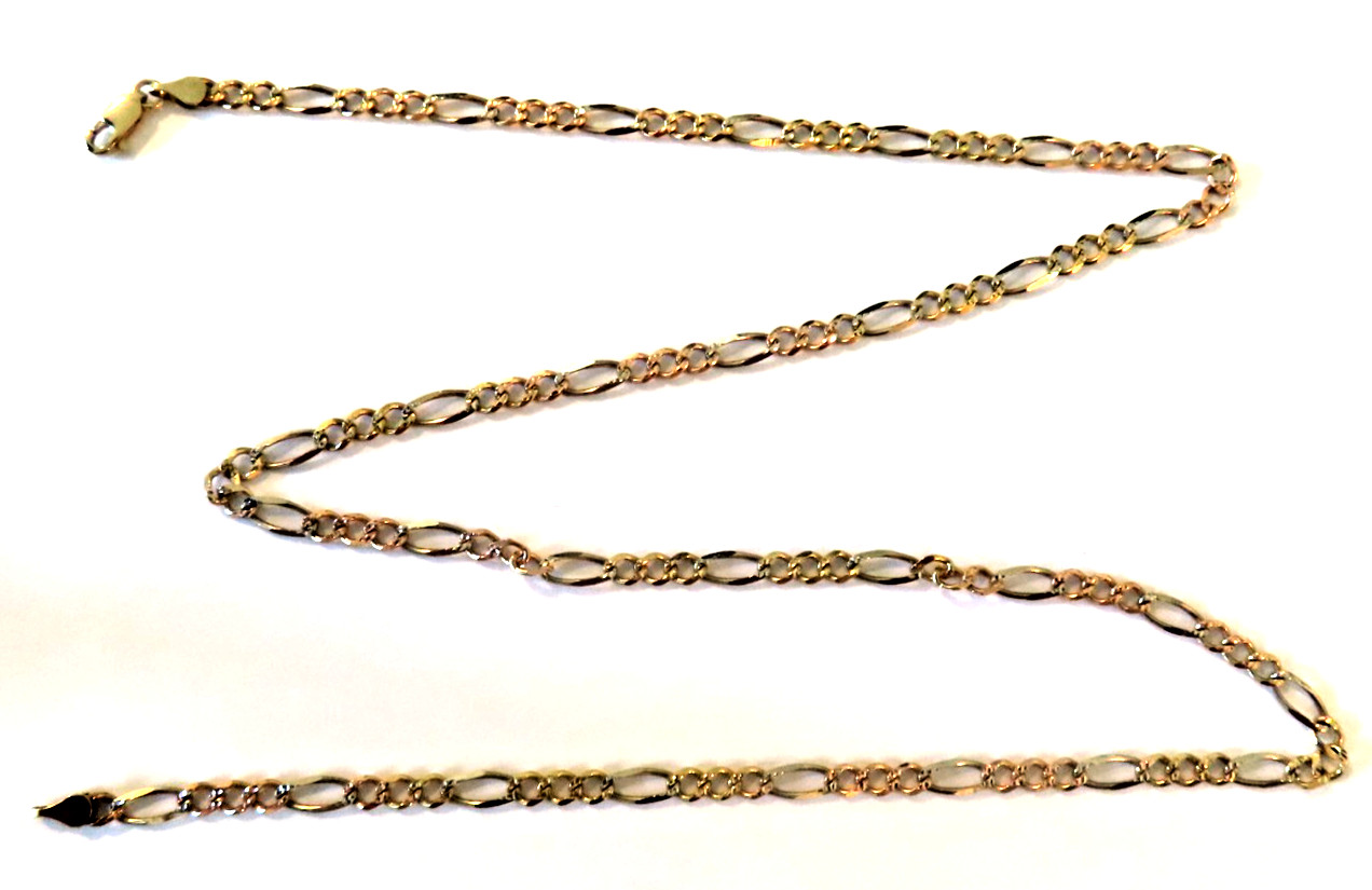 Amazing Real Solid 14k 3 color Gold Figaro Link Chain Necklace 24″ 4.3 mm Thick