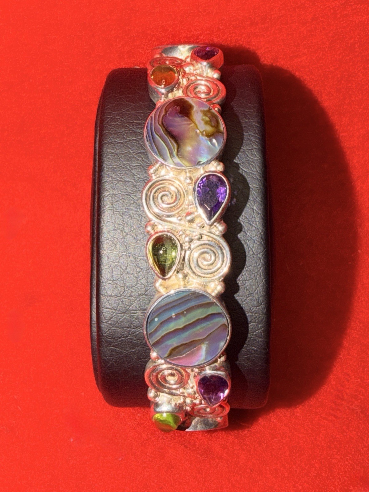 Sajen Abalone Shell Green Blue Purple Sterling Silver Cuff Bracelet