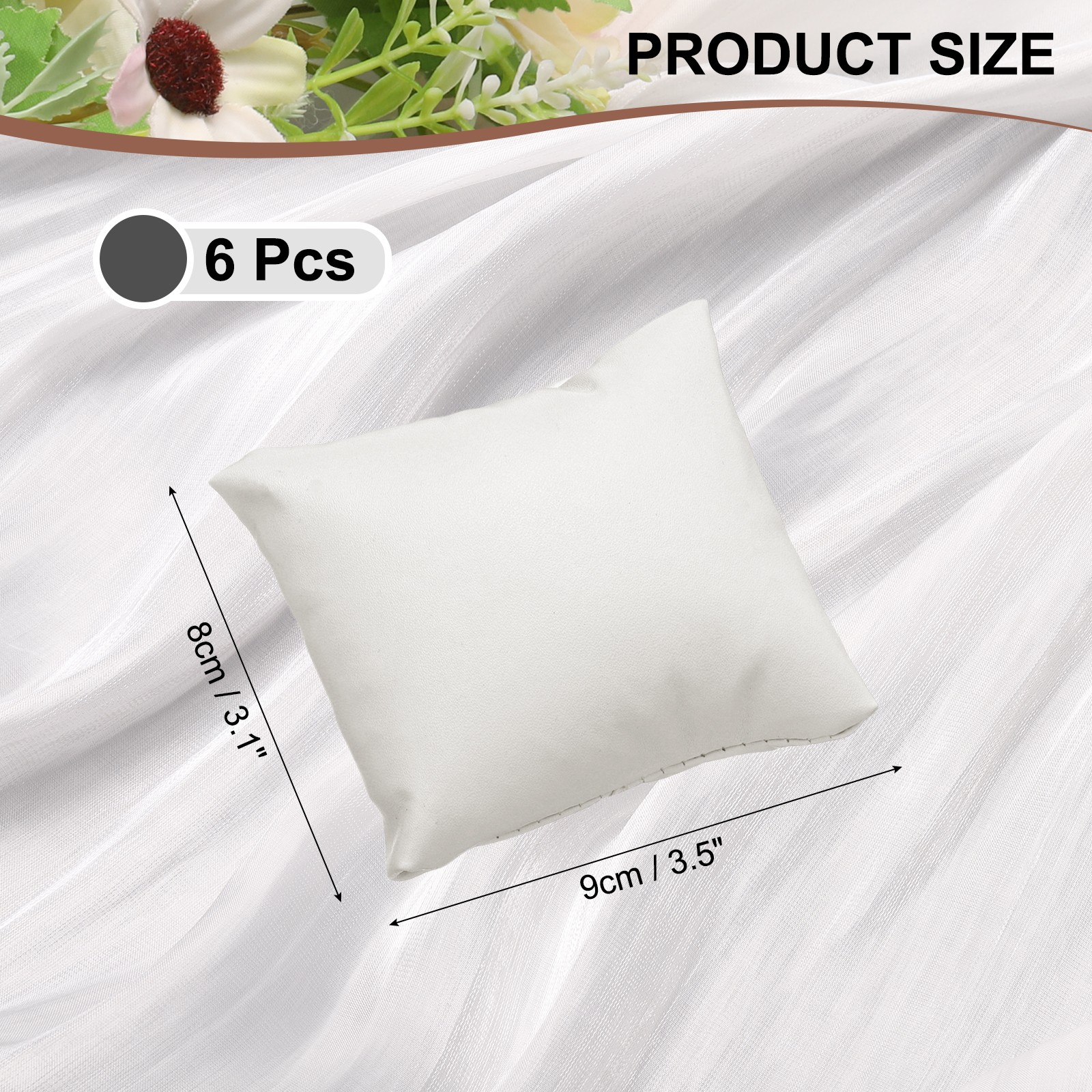 6pcs Leather Watch Pillows Jewelry Display Pillow for Bracelet White