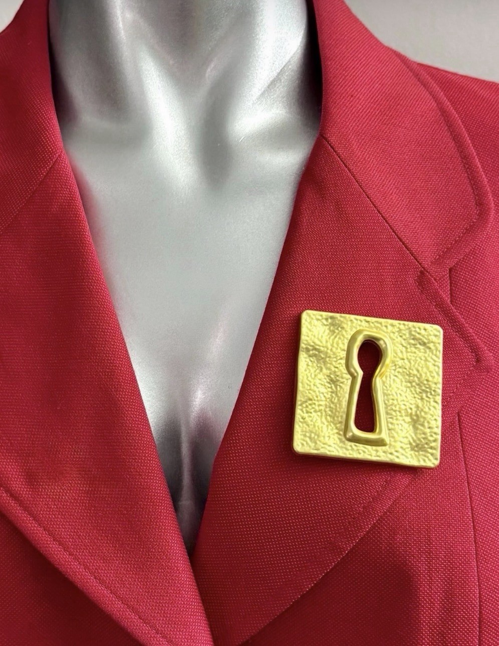Gold Metal Keyhole Brooch Lapel Pin Accessory Schiaparelli Inspired Lock Key