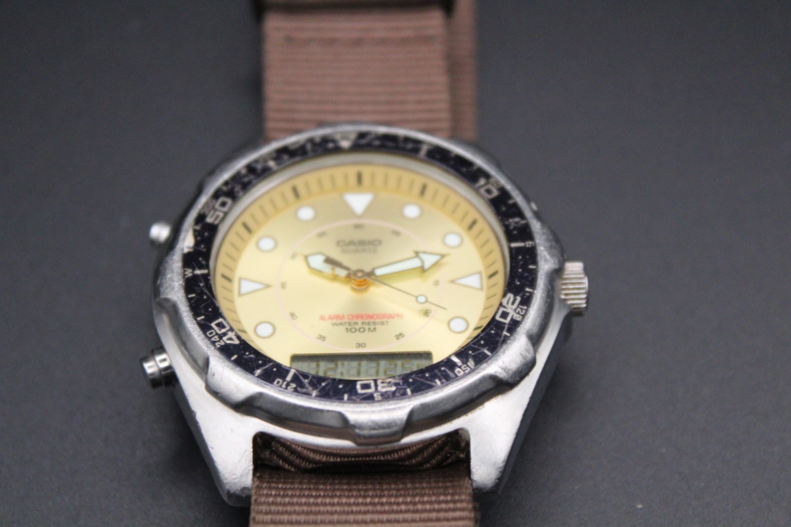 Vintage Casio MW-320R “Arnie” Ana-Digi Alarm Chronograph 100M NATO Watch