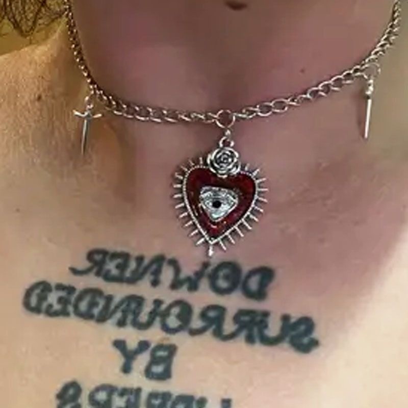 Vintage Gothic Heart Necklace, Punk Devil Eye Sword Pattern Pendant Necklace
