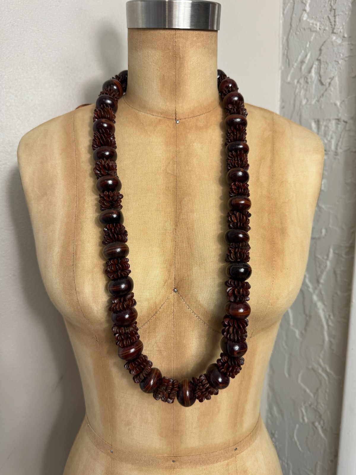 Dark Brown Natural Seed & Nut Pod Ribbon Tie Back Necklace