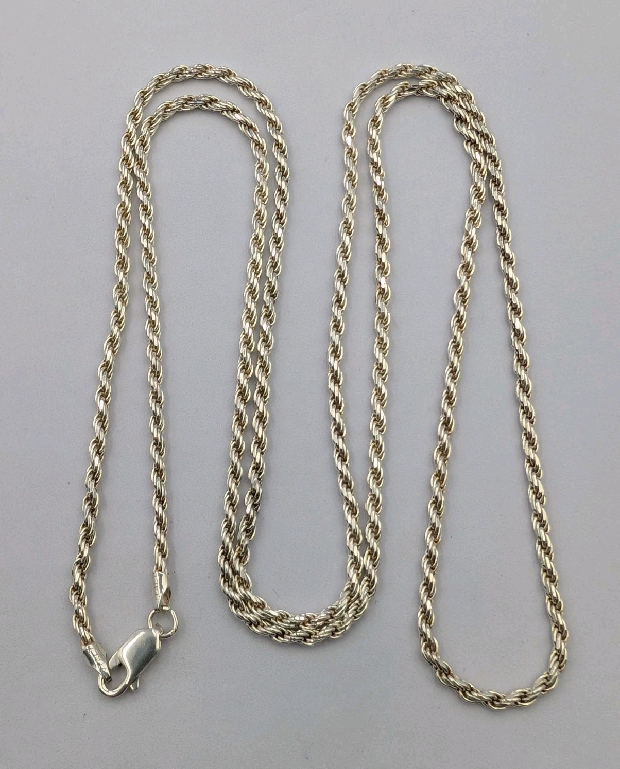 Vtg Italian 925 Sterling Silver Solid Rope Chain Necklace 30″ 2.2mm 14.7g Unisex