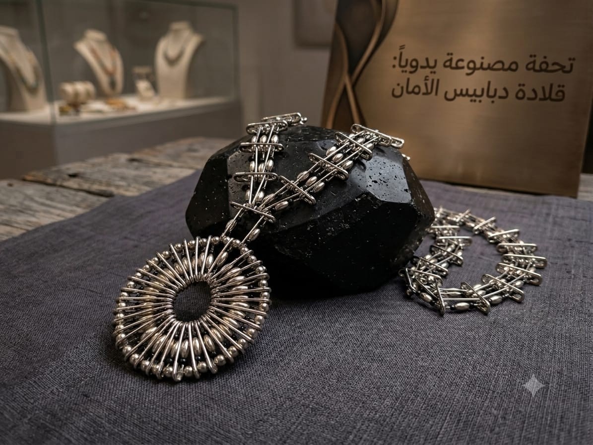 Unique Handmade Safety Pin Statement Necklace – Silver & Black Beaded Punk/Chic