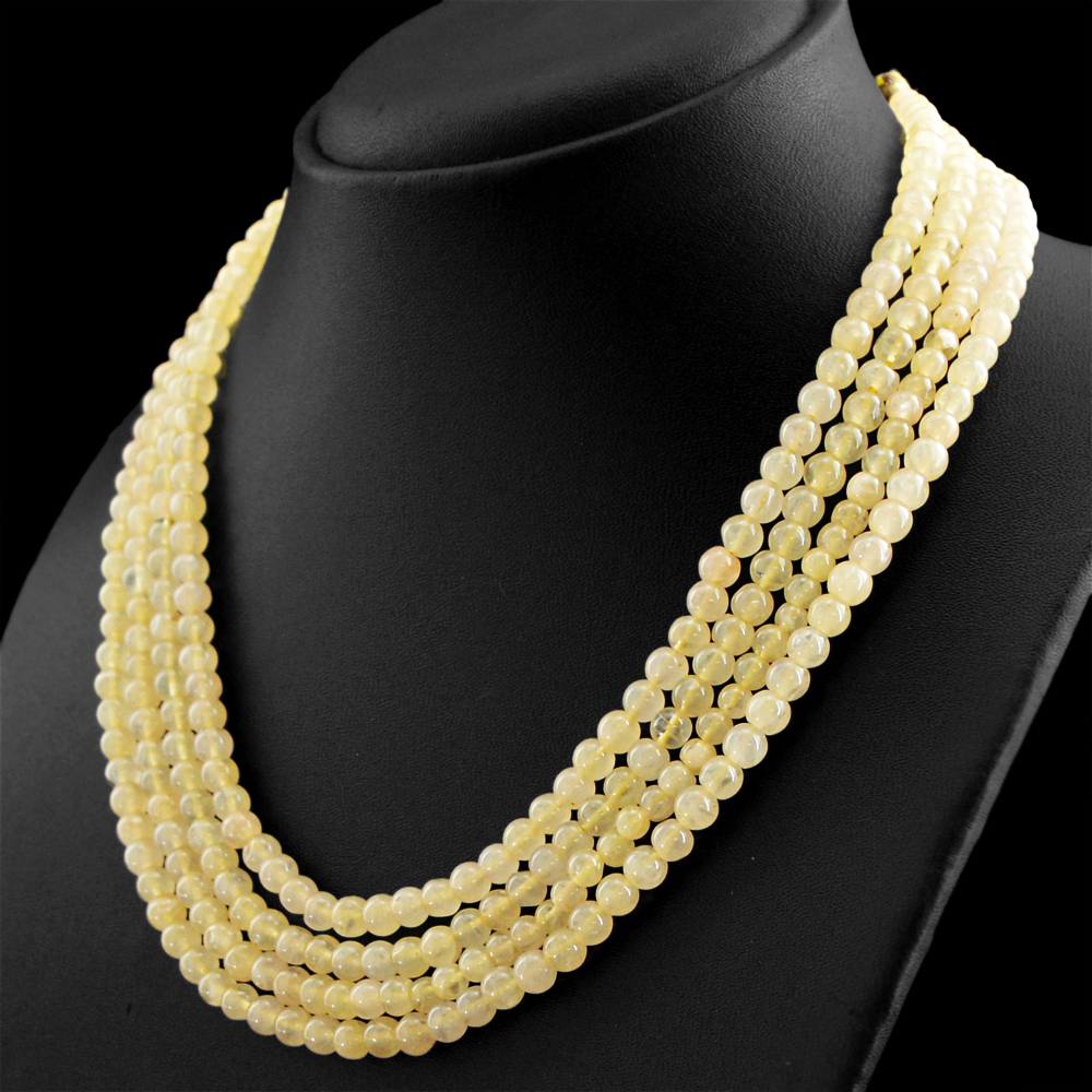 361.50 CTS NATURAL YELLOW AVENTURINE 4 LINE ROUND BEADS NECKLACE – PARTY WEAR