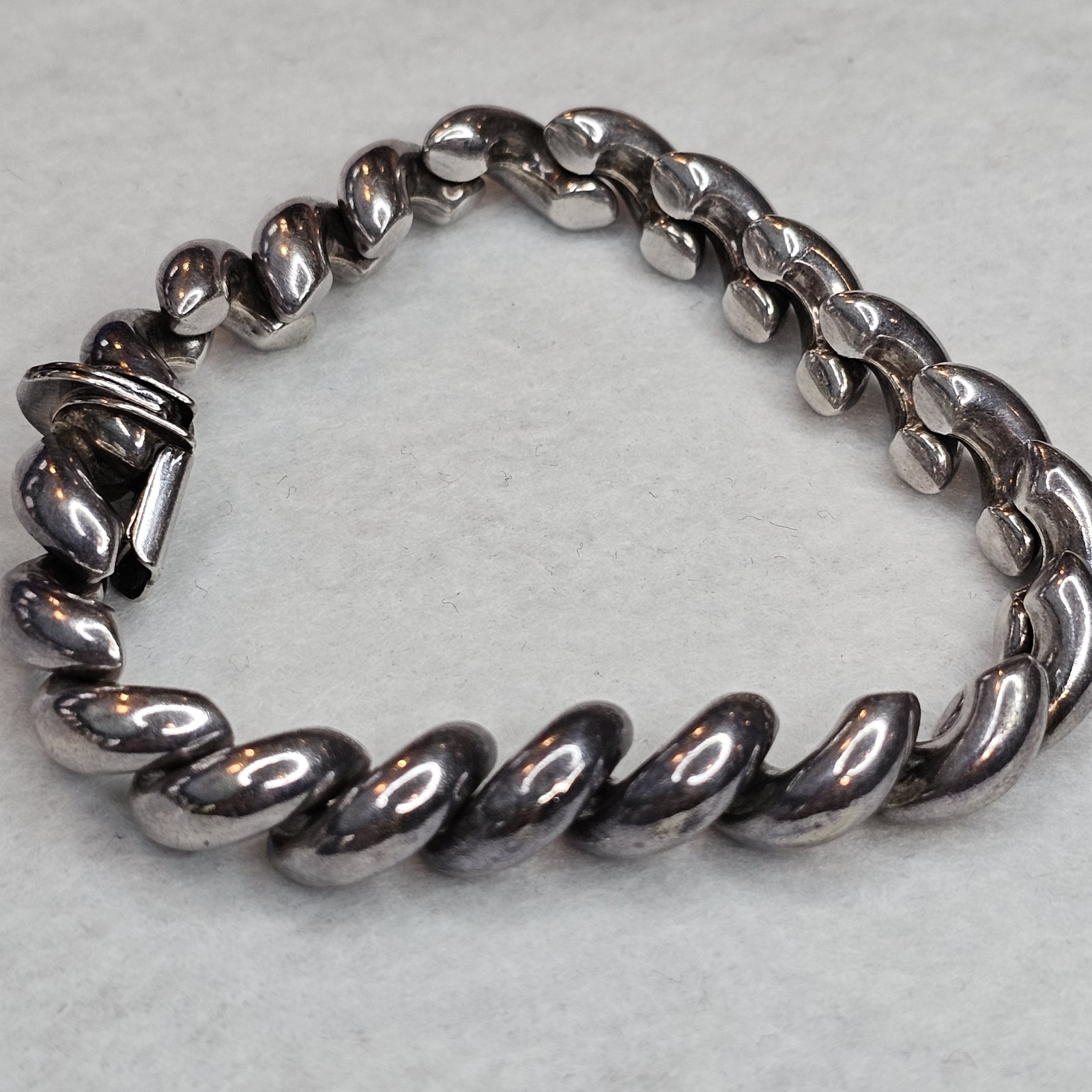 Italian 925 Sterling Silver San Marco Link Bracelet 7” Push Lock Safety