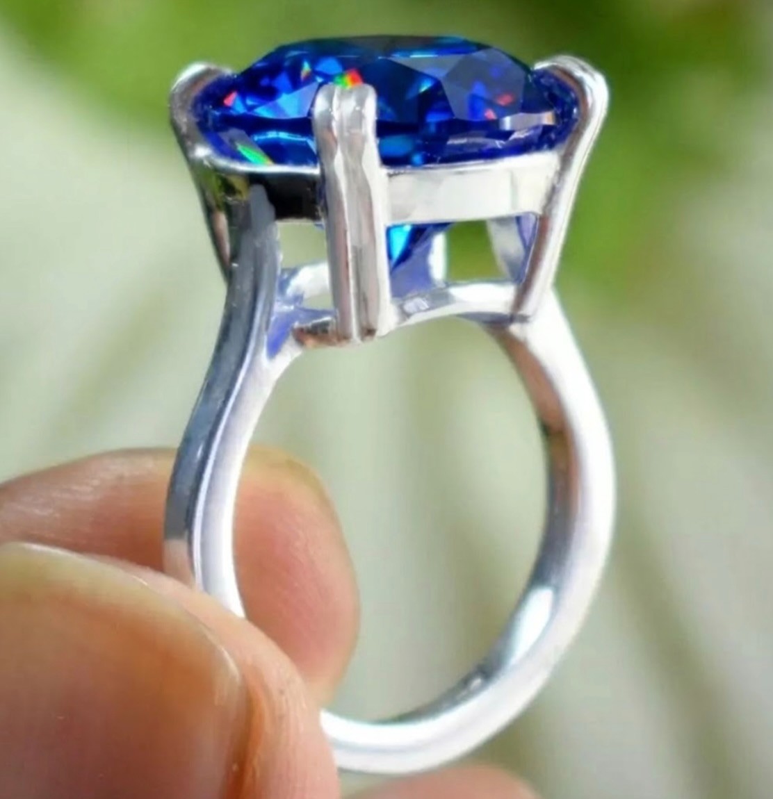 925 Silver, Elegant Azure Blue Diamond Solitaire Ring, 11 Ct Certified Treated