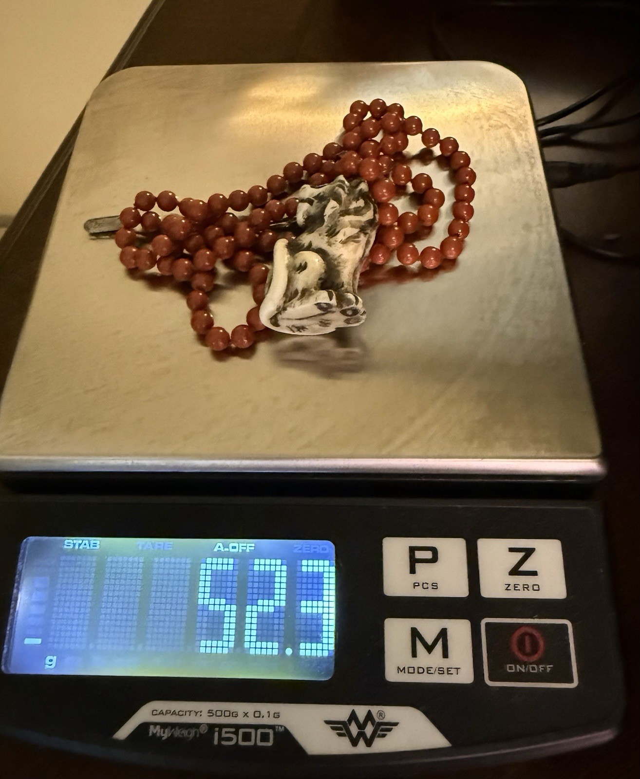 JKa Signed Jasper Necklace With Carved Tiger Netsuke Pendant Vintage Sterling