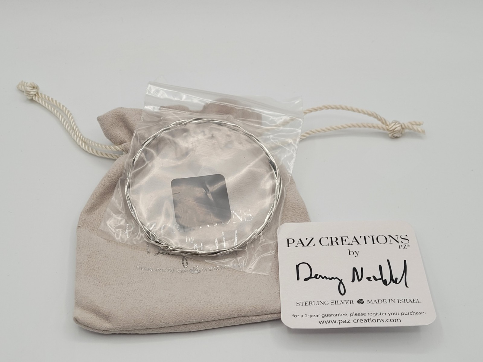 NEW Paz Creations PZ Sterling Silver Stranded Bangle Bracelet w/ Pouch
